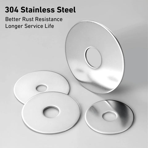 Fender washers set, 5 pcs, 1/8 in ID x 1 in OD, thickened 304 stainless steel, silver
