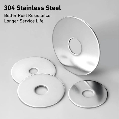 100 Piece Fender Washer Kit For Screws And Bolts Thickened 304 Stainless Steel, Assorted Sizes 8, 10, 1/4 Inch, washers shown.