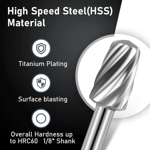 Close-up of titanium-plated HSS router bit from 20 Piece HSS Router Bit Set For DIY Woodworking And Engraving, versatile carving burr bits kit.