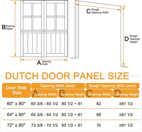 Diagram showing Double French Dutch Door Slab 60x80 Interior Preassembled 1.38 Inch White Solid Wood Core Built Solid With Clear Glass Panel dimensions.
