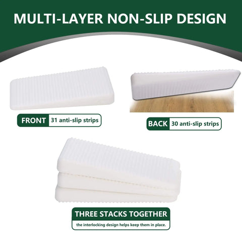 Furniture Leveling Shims For A No Wobble Free Home Flexible Plastic Wedge Pads with multi-layer non-slip design and stacking feature