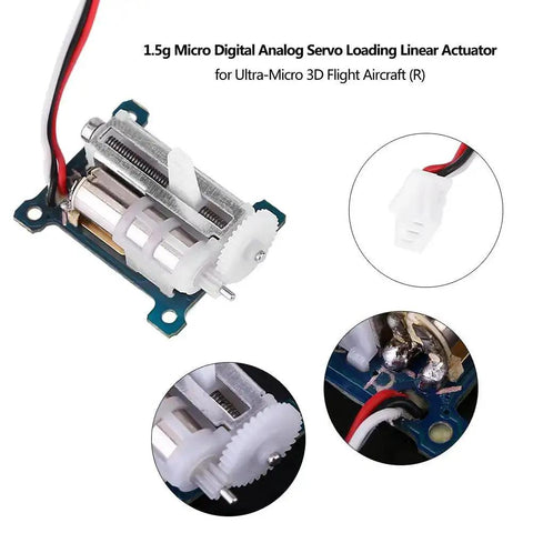 1.5g Micro Servo Linear Actuator with Coreless Motor Nylon Gear for Tiny Drones, components and wiring detail view.