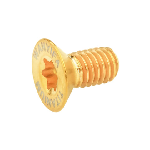 Close-up of a gold-finished titanium countersunk Torx T10 bolt from the 10 Pcs Titanium Countersunk Torx T10 M3 Bolts Set.