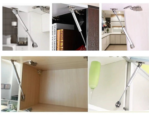 Soft Close Toy Box Lid Hinge and Gas Spring Support 270mm 100N 2 Pack for Wooden Boxes in various open positions
