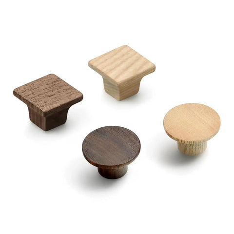 12 Pack Round Wooden Cabinet Door Handles Single Hole Knobs Minimalist Chinese Style Drawer Pulls in natural wood finish