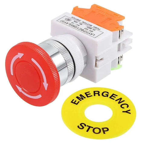 Red Built Tough Emergency Stop Mushroom Push Button Switch 660V 10A DPST Latching Control Button with plastic shell
