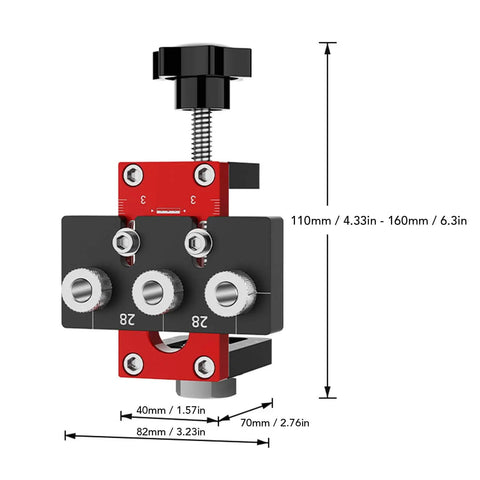Three In One Dowel Jig Kit Pocket Hole Jig With Adjustable Woodworking Drill Locator 8mm 10mm 15mm Dowel Guide shown front view