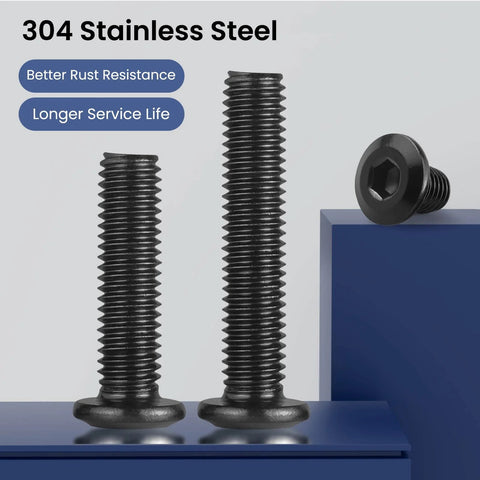 Flat Head Hex Socket Cap Screws 1/4-20 x 2-1/2 Inch, 20 Pack, Black Zinc Finish, 304 Stainless Steel 18-8 Furniture Bolts, Full Thread