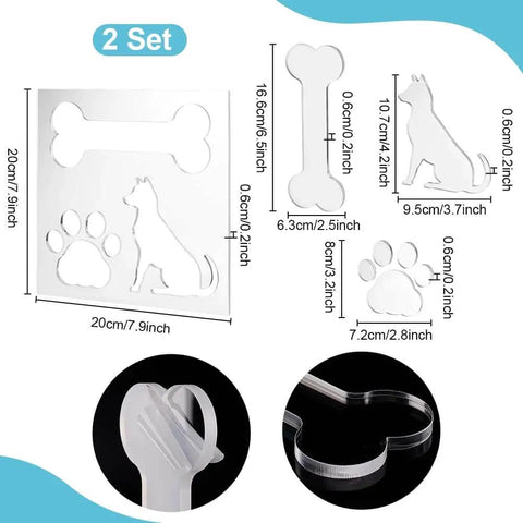 Clear Acrylic 3 In 1 Dog Bone And Paw Router Template Set For Woodworking No Fuss Reusable Jig Stencils 7.8 Inch Square