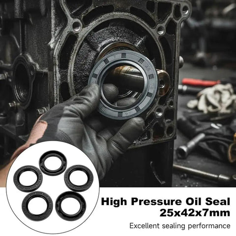 5 Pcs Universal Rotary Shaft Seal TC Double Lip With Spring 25mm By 42mm By 7mm being installed on engine