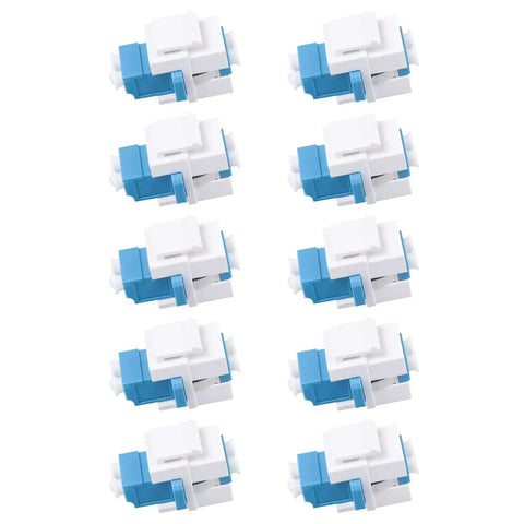 10 Pack Fiber Optic LC Duplex Singlemode Keystone Jack Couplers White, featuring low insertion loss and zirconia ferrules