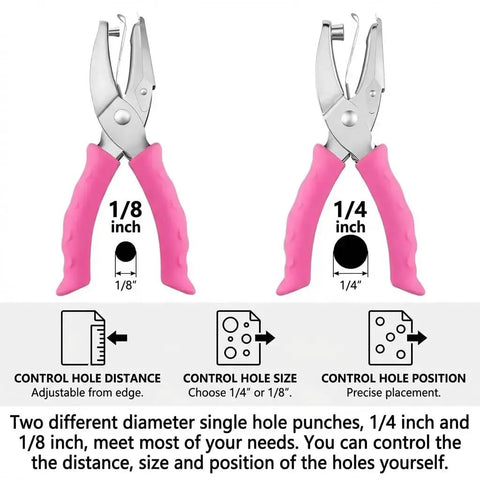 Dual Size Paper Hole Punch Set With Pink Soft Grip Handles, One Quarter Inch And One Eighth Inch Punches For Home Office And DIY Crafts
