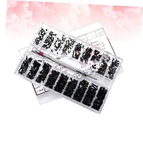 Two Piece Miniature Screw Set With Countersunk Round Screws, DIY friendly for glasses, watches, electronics in storage box