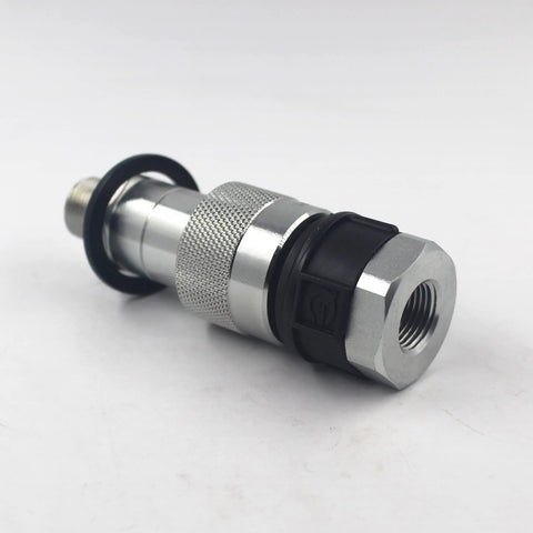 Hydraulic quick-connect coupling, KZE-B-03, 3/8'' NPT, knurled metal body, black seal, hex-nut end