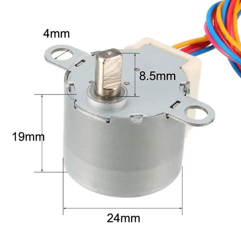 24BYJ48 DC 12V Stepper Motor Micro Reducer 4 Phase 5 Wire with compact 24x19mm body, 8.5mm shaft, ideal for DIY automation projects