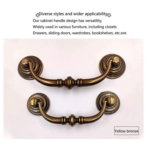 Antique Brass Cabinet Bar Pulls 4 Pack With 4.3 Inch Center To Center Vintage Retro Drawer Handles shown in yellow bronze finish
