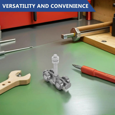 Heavy Duty Sliding Door Roller Kit With Quiet Glide Wheels For Barn Doors And Wardrobes on workbench with tools