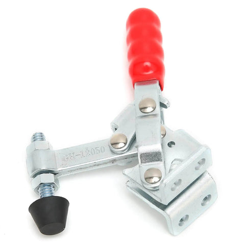 Pro Grade Toggle Clamp For Drill Press, Small Quick Release Vertical Clamp, metal design with red handle, side view
