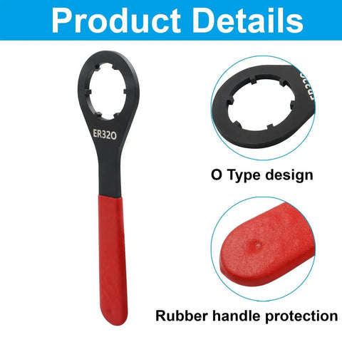 O Type Wrench Spanner For ER32 Collet Chuck Clamping Nut With Red Non Slip Handle Beefy Heavy Duty Carbon Steel Construction