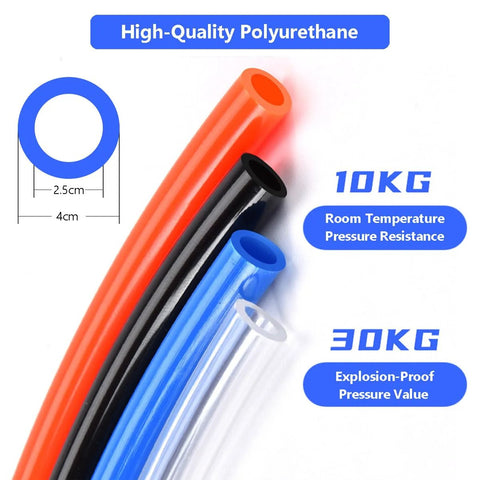 Polyurethane air line kit with 4 color tubes: orange, black, blue, clear and push-in fittings 12 ft high-pressure