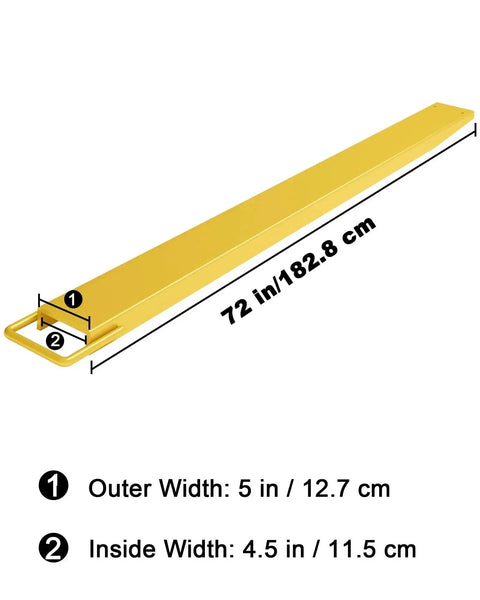 Heavy Duty Pallet Fork Extensions 84 Inch Long Fits Standard Forks, shown with dimensions for outer and inner width.