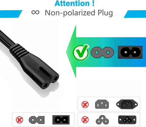 Ten Foot Non Polarized Two Prong AC Power Cord For Under Desk Elliptical Machines showing plug type compatibility