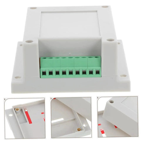 Front and side views of Tough Yet Compact Weatherproof Junction Box For Industrial Use With Easy Install ABS Plastic Power Supply Enclosure.