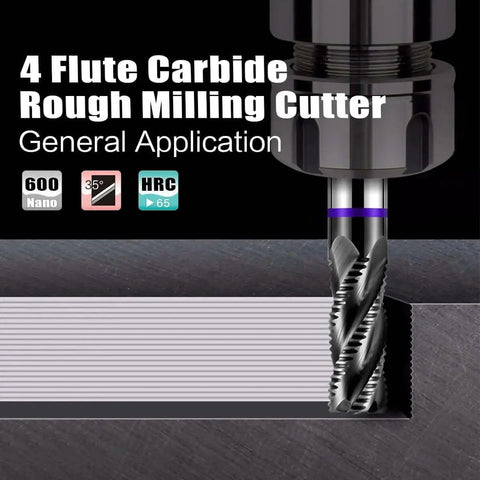 Rugged One Half Inch Four Flute Carbide Roughing End Mill For Steel Aluminum And Hardened Metals in CNC milling machine