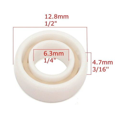R188 full ceramic bearing, white ceramic, 1/4in bore x 1/2in OD x 3/16in thick, Amazon BISS