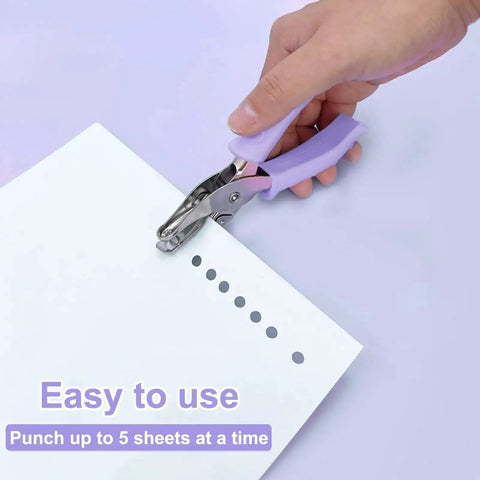One Hole Puncher For Paper Crafts With Purple Soft Grip Handle Three Pack Handheld Circle Punch punching paper