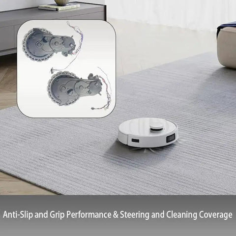 Right Wheel Replacement For Ecovacs Deebot T10 T20 X1 X2 Omni Turbo shown with an anti-slip feature on a carpeted floor