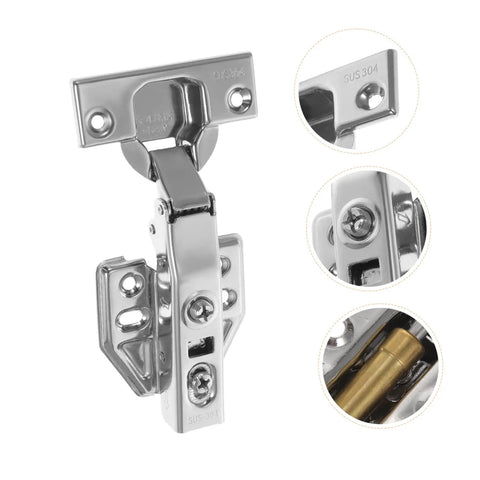 Close-up of stainless steel hidden door hinge with soft close mechanism for kitchen and bathroom cabinets, built to last by HOMSFOU.