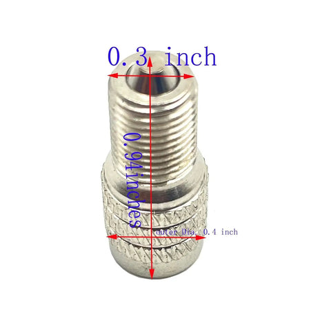 8 Pack Flow Through Tire Valve Caps With Double Seal For High Pressure Tires On Trucks Cars RVs Buses And Trailers Must Have Easy Install Air Cap Valve Stem Caps That Prevent Leaks Dust And Corrosion Heavy Duty Protection For Every Ride, showing metal cap dimensions of 0.3 and 0.94 inches.