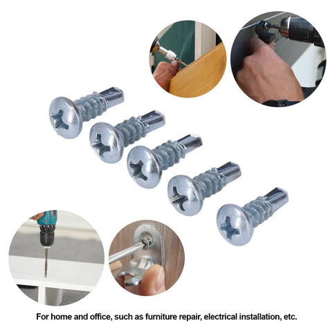 50 Pack 4.2x13mm Wood Screws Set With Phillips Head High Hardness Carbon Steel Self Tapping Fasteners shown in use for furniture repair.