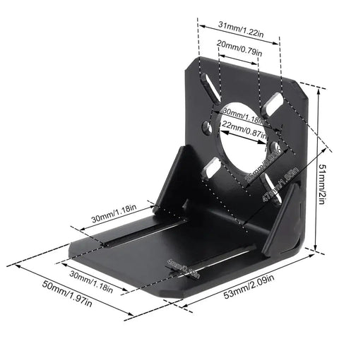 Heavy Duty L Shaped Motor Mounting Bracket For DC And Stepper Motors, 20mm To 31mm Mounting Holes, Alloy Steel 3mm