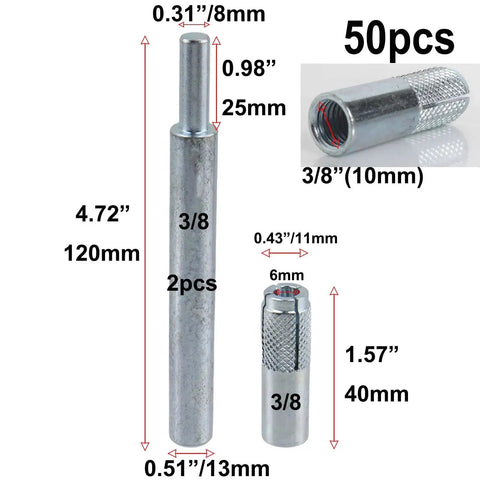 3/8 Inch 16 Internal Thread Drop In Anchors Zinc Plated Wedge Anchors For Concrete Brick Block With 50 Pcs And 2 Hand Setting Tools Included
