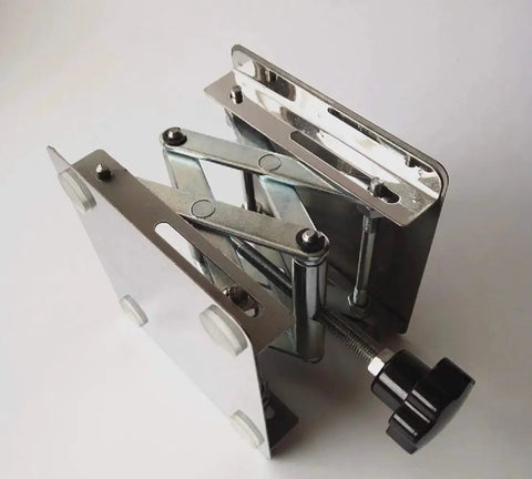 Stainless Steel Lab Jack Lift Stand 8x8in Platform With Adjustable Height, side view showing adjustable mechanism and platform.