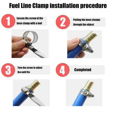Fuel Line Clamp installation steps using 25 Pcs 0.3-0.5 Inch 8-12 Mm Hose Clamps 304 Stainless Steel Adjustable Worm Gear for secure sealing