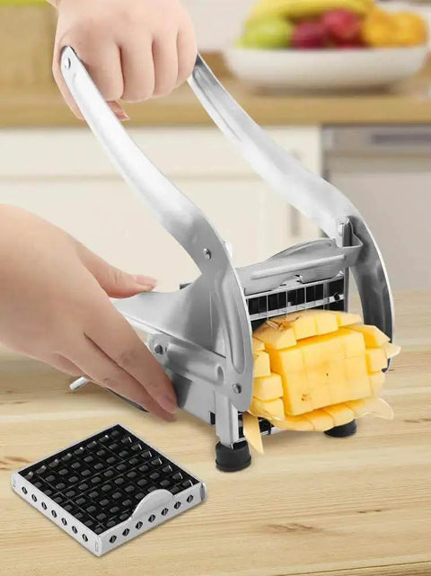 Effortless French Fry Cutter With Dual Stainless Steel Blades Quick Potatoes Slicer For Home Kitchen Make Crispy Fries In Seconds