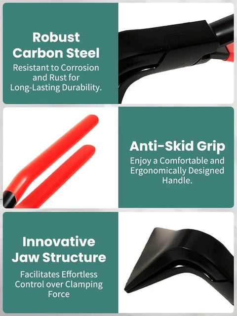 Image of 3 Piece Hand Seamers Sheet Metal Tools With Straight Jaw 45 Degree Jaw And 90 Degree Jaw, highlighting carbon steel build and ergonomic anti-skid grip for home shop and DIY projects.