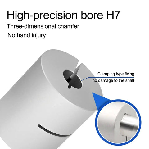 6mm To 6.35mm Aluminum Rigid Shaft Coupling With Set Screw Clamp, 20mm Diameter, 25mm Length, close-up on chamfered edges