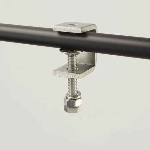 C-clamp woodworking clamp, 1 inch jaw opening, 304 stainless steel construction, attached to a black bar