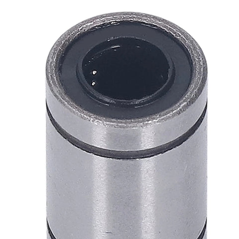 Close-up of a single alloy steel linear motion bearing from Ten Piece Set Of Alloy Steel Linear Motion Bearings And Bushings For Low Friction High Precision Smooth Operation In CNC Machines And 3D Printers Workhorse Quality For Industrial Use