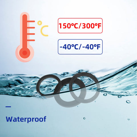 Ultimate DIY Friendly Rubber Flat Washer Gasket Set For Plumbing Repairs shown with temperature range and waterproof feature