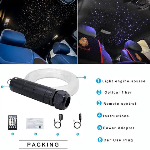 Bluetooth RGBW Fiber Optic Star Ceiling Kit With App Control And Remote Music Sensor Mode 6W Power 200 Fiber Strands 6.5ft Length