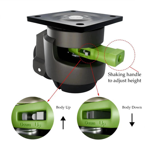 4 Pack Leveling Casters Heavy Duty With Upgraded Ratchet 360 Degree Swivel With Feet Height Adjustable Total Capacity 2200 Lbs Ideal For Workbenches And Machinery Easy Height Adjustment By Shaking Handle For Quick Leveling On Any Surface
