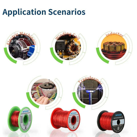 28 AWG enameled copper magnet wire on 4 oz spool; red insulation, with green and black spools, Bearings Canada.