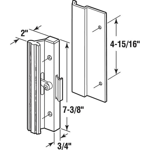 Sliding Glass Door Handle Set, Clamp Style, Surface Mount, Aluminum, Inside Pull With Wood Grain Feature Strip, diagram view