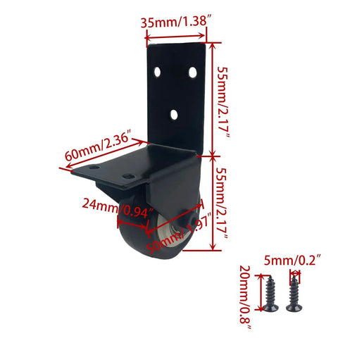 2 Pack Black Side Mount Casters With L Plate 2 Inch Fixed Non Swivel Wheels Silent Replacement For Luggage Furniture Doors Gates Includes 10 Mounting Screws Iron Rubber Construction