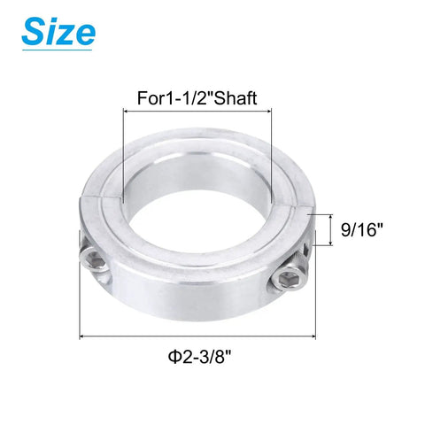 Double Split Clamp On Shaft Collar For 1-1/2 Inch Shaft, Two Piece Clamping Collar, 2-3/8 Inch Outer Diameter, 9/16 Inch Thickness, Aluminum